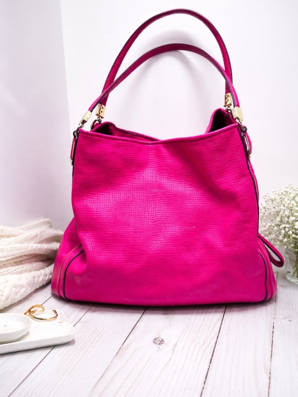 Coach Madison Phoebe Embossed Leather Shoulder Bag in Pink Style 30089 RETIRED